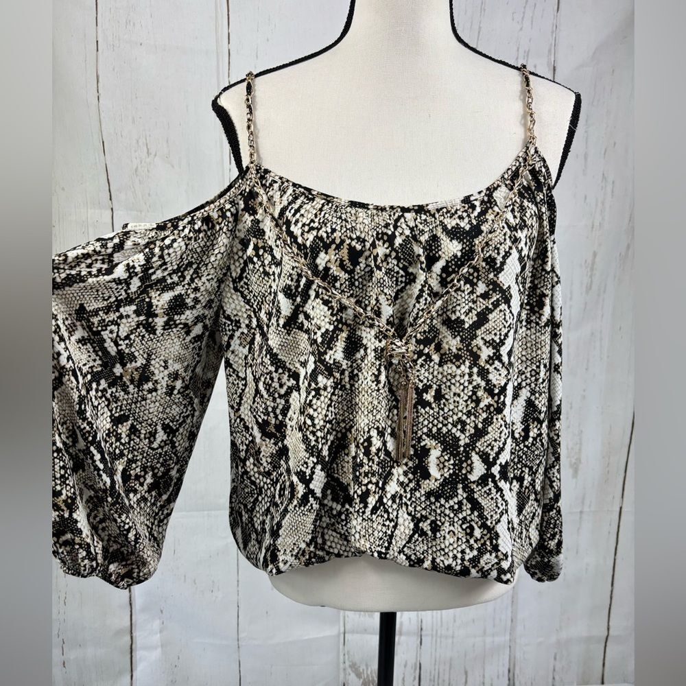 ‼️5/$25‼️ INC Snake Print Blouse Top Chain Accessory Cold Shoulder